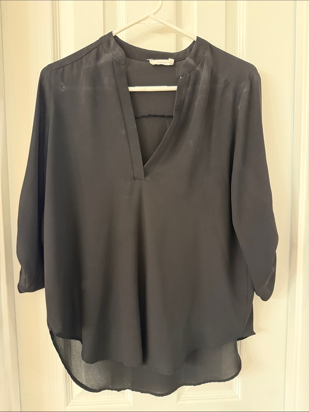 Lush Black V-Neck Split Collar Blouse